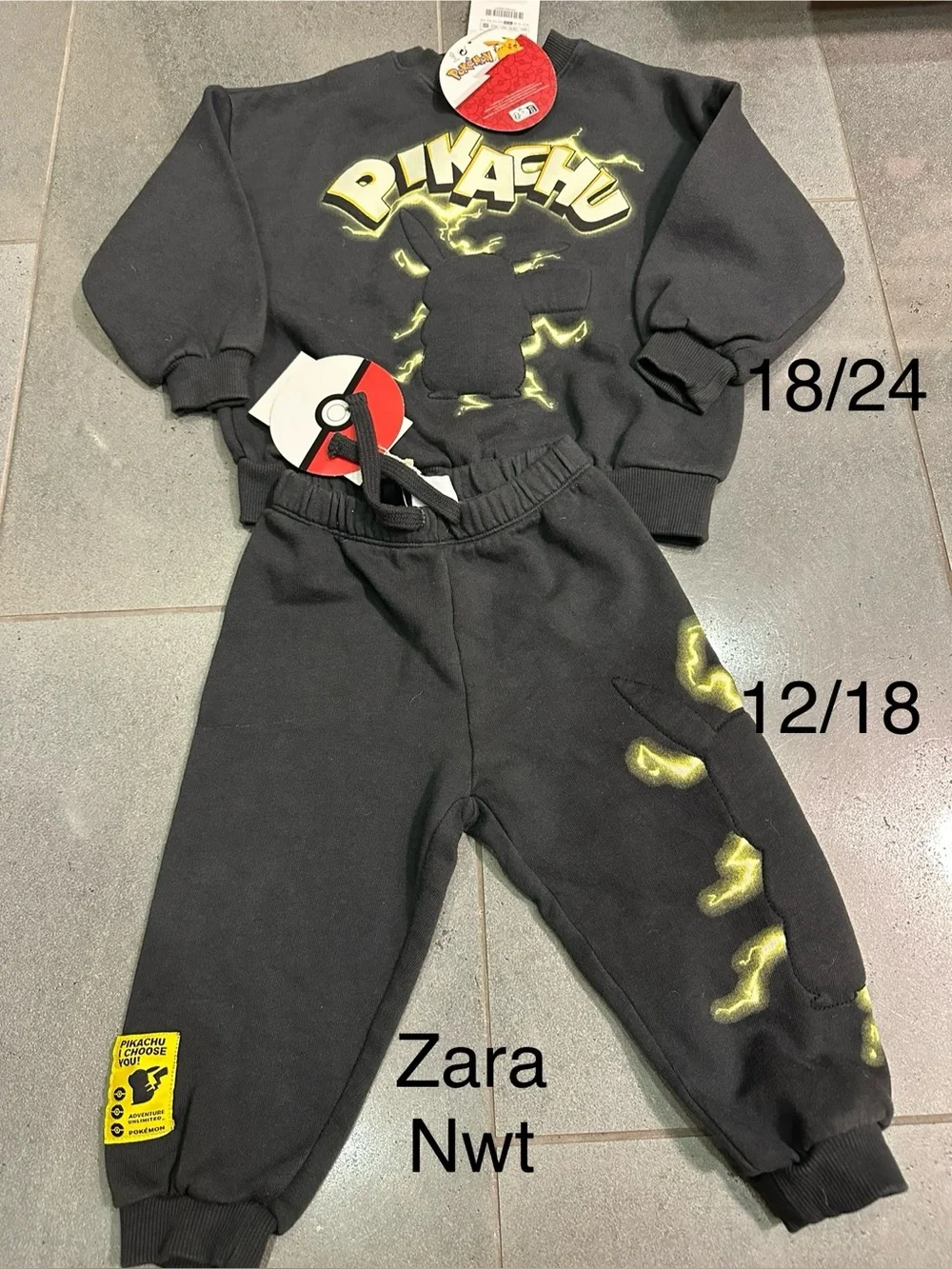 Zara New 12/18 18/24 Pokemon Pikachu Sweatshirt Jogger Pants Matching Set